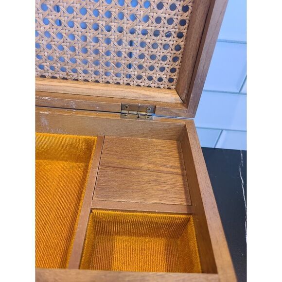 Vintage Mele Wooden Jewelry Dresser Music Box Cane Top Chest Boho Décor *FLAW* - Picture 6 of 16